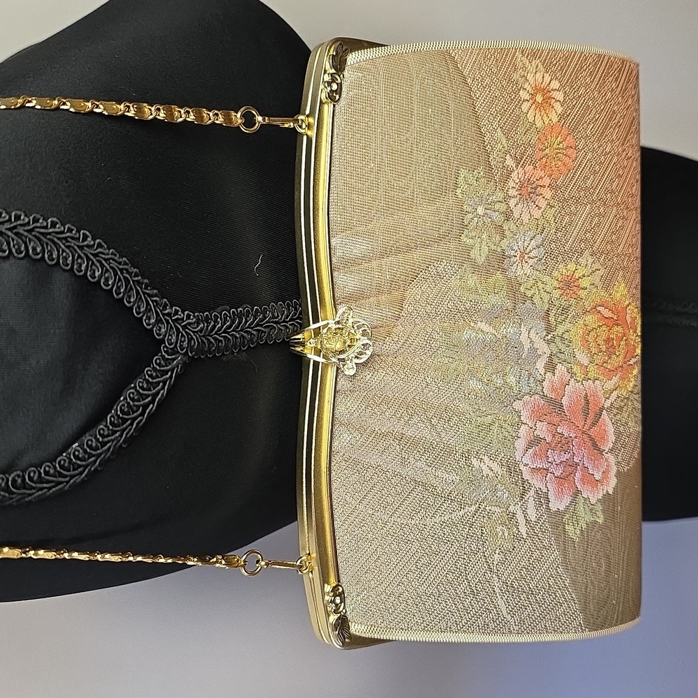 Vintage Gold Floral Brocade Clutch Purse | Evening Handbag